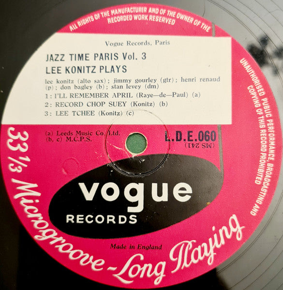 Lee Konitz : Jazz Time Paris Vol. 3 (10")