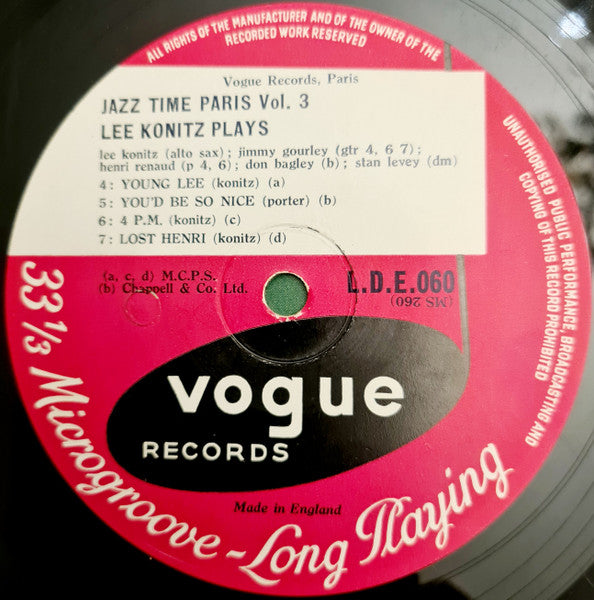Lee Konitz : Jazz Time Paris Vol. 3 (10")