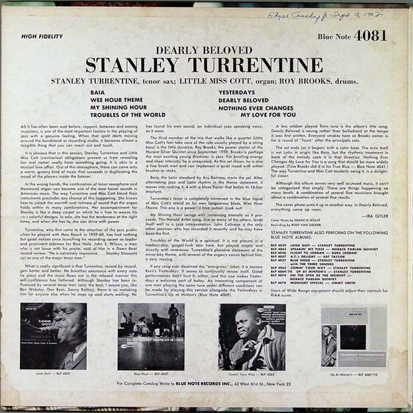 Stanley Turrentine : Dearly Beloved (LP, Album, Mono)