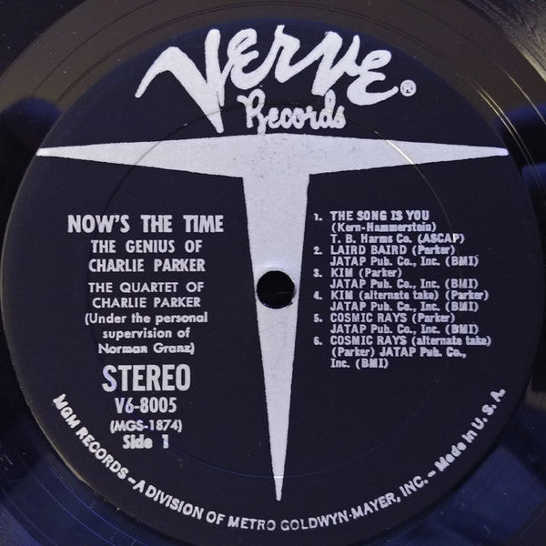 The Quartet Of Charlie Parker* : Now's The Time (LP, Album, RE)