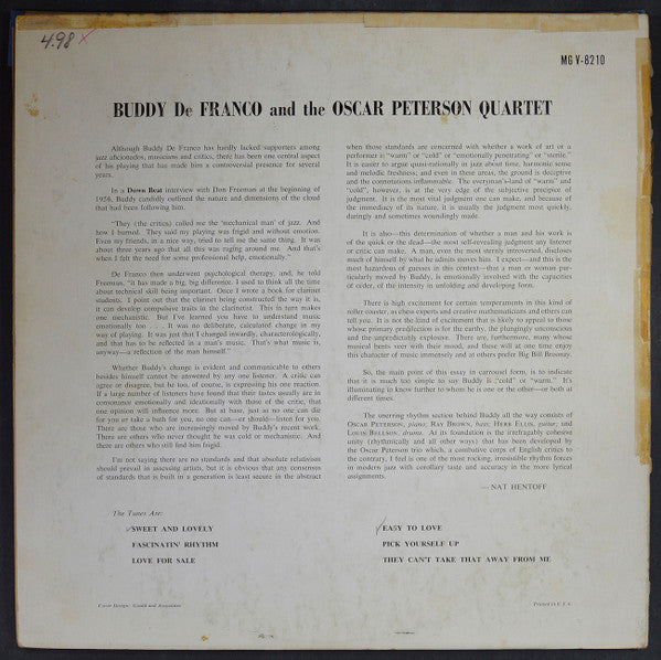 Buddy De Franco* And The Oscar Peterson Quartet : Buddy De Franco And The Oscar Peterson Quartet (LP, Album, Mono)