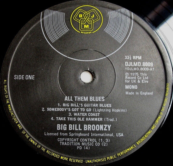 Big Bill Broonzy : All Them Blues (2xLP, Comp, Mono)