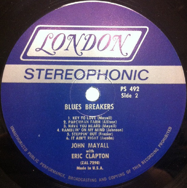 John Mayall With Eric Clapton : Blues Breakers (LP, Album, Glo)