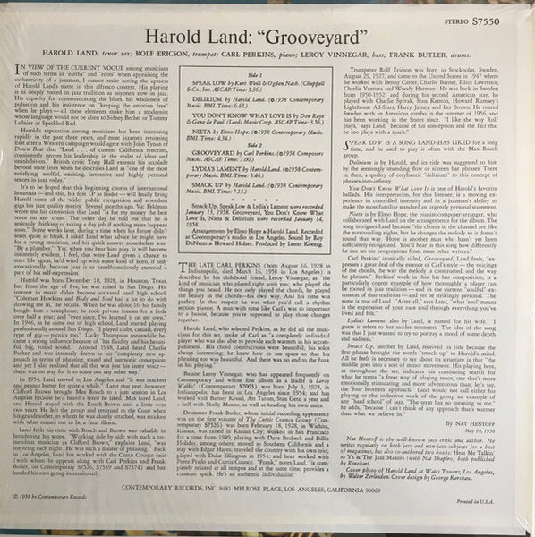 Harold Land Quintet : Grooveyard (LP, Album, RE)