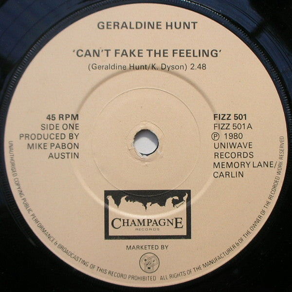 Geraldine Hunt : Can't Fake The Feeling (7", Single)
