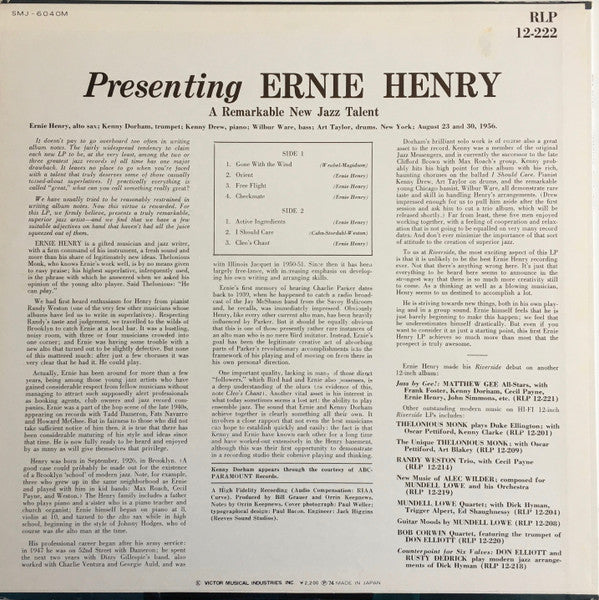 Ernie Henry : Presenting Ernie Henry (LP, Album, Mono, RE)