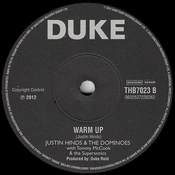 Justin Hinds & The Dominoes With Tommy McCook & The Supersonics : Sufferation 1969 (7", Single, Ltd, Num)