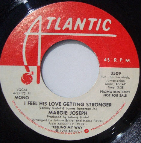 Margie Joseph : I Feel His Love Getting Stronger (7", Mono, Promo, RI )