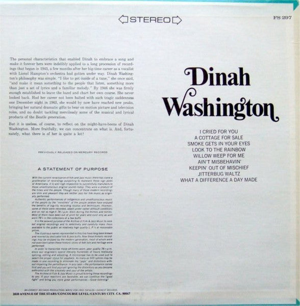 Dinah Washington : Dinah Washington (LP, Comp, RE)