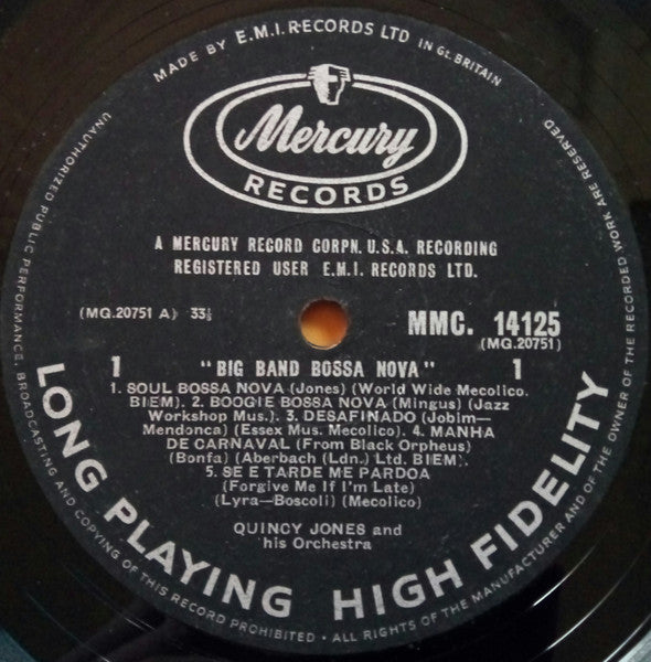 Quincy Jones And His Orchestra : Big Band Bossa Nova (LP, Album, Mono)