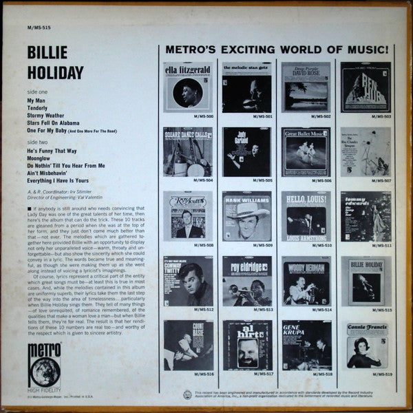 Billie Holiday : Billie Holiday (LP, Comp, MGM)