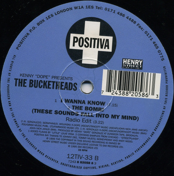 Kenny "Dope" Gonzalez Presents The Bucketheads : The Bomb! (These Sounds Fall Into My Mind) (12", ASC)