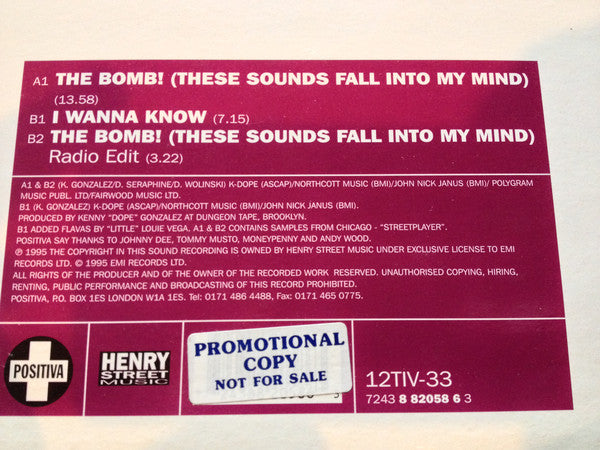 Kenny "Dope" Gonzalez Presents The Bucketheads : The Bomb! (These Sounds Fall Into My Mind) (12", ASC)
