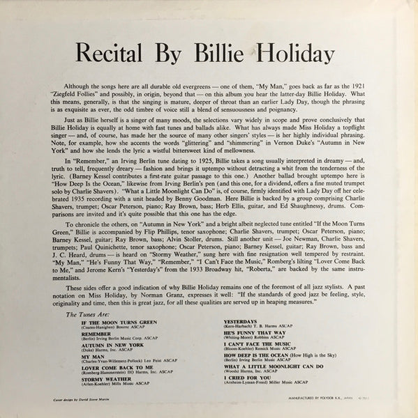 Billie Holiday : Recital By Billie Holiday (LP, Comp, Mono, RE)