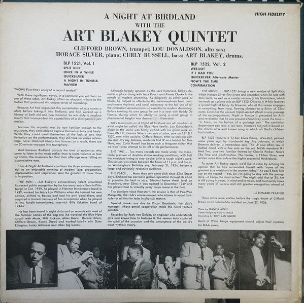 Art Blakey Quintet : A Night At Birdland, Volume 1 (LP, Comp, Mono, RE, RP)