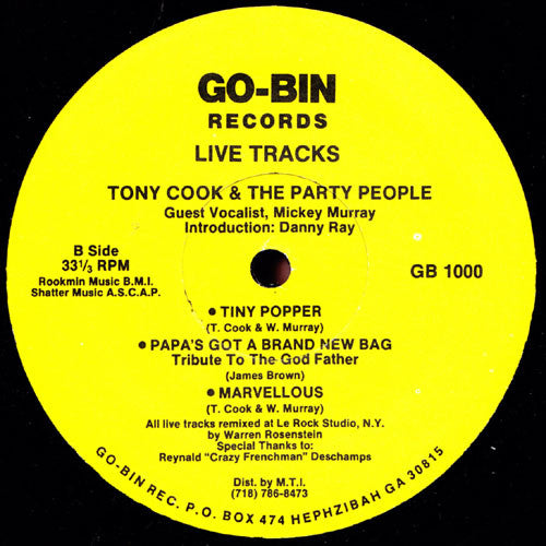 Tony Cook & The Party People : On The Floor 1991 / Live Tracks (12")