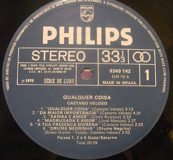 Caetano Veloso : Qualquer Coisa (LP, Album, RE)
