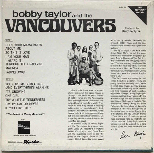 Bobby Taylor And The Vancouvers* : Bobby Taylor And The Vancouvers (LP)