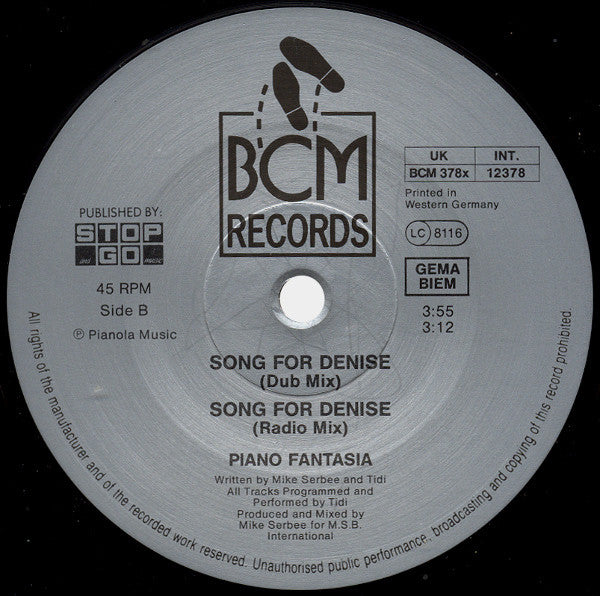Piano Fantasia : Song For Denise (12", Maxi, RE)