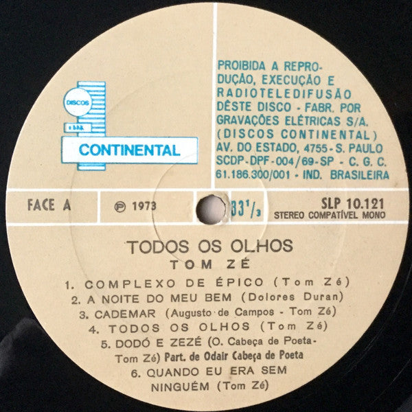 Tom Zé : Todos Os Olhos (LP, Album, Gat)