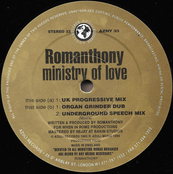 Romanthony : Ministry Of Love (12")