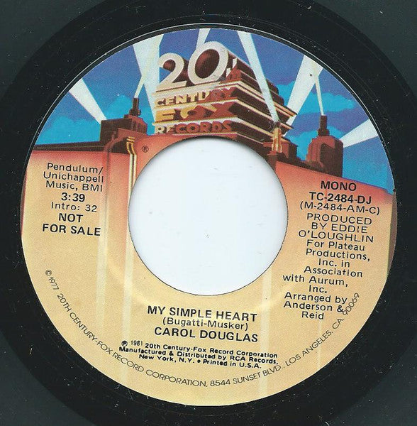 Carol Douglas : My Simple Heart (7", Promo)