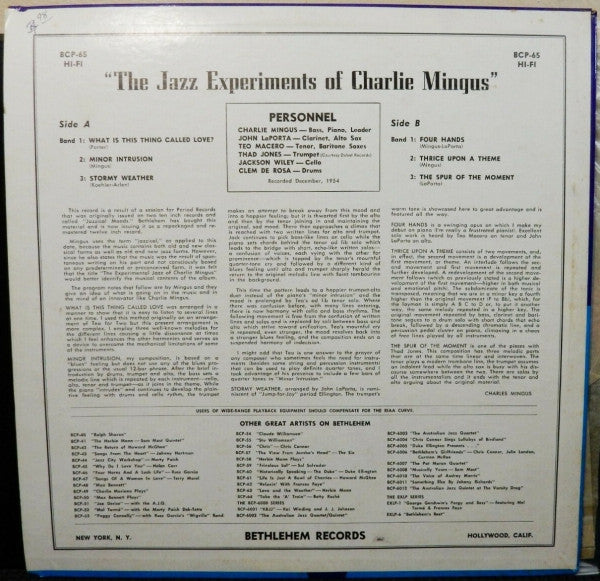 Charlie Mingus* : The Jazz Experiments Of Charlie Mingus (LP, Comp, Mono, RM)