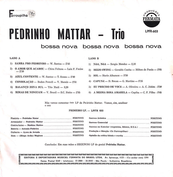 Pedrinho Mattar Trio : Bossa-Nova Bossa-Nova Bossa-Nova (LP, Album)