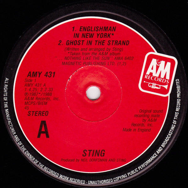 Sting : Englishman In New York (12", Single)