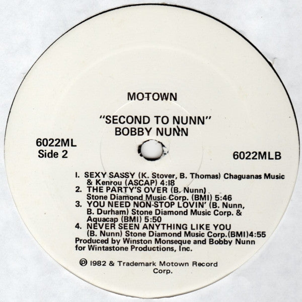 Bobby Nunn : Second To Nunn (LP, Album, Promo)