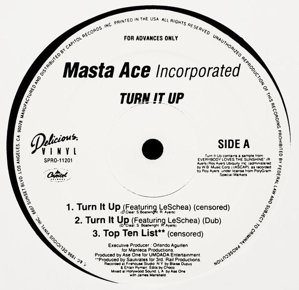 Masta Ace Incorporated : Turn It Up / Top Ten List (12", Promo)