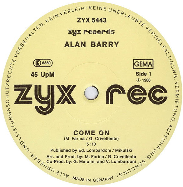 Alan Barry : Come On (12")