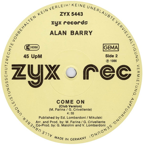 Alan Barry : Come On (12")