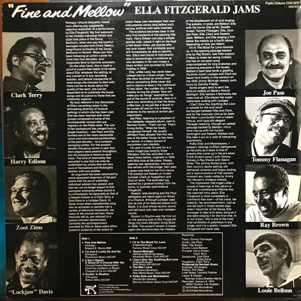 Ella Fitzgerald Jams With Tommy Flanagan, Eddie "Lockjaw" Davis, Louis Bellson, Clark Terry, Zoot Sims, Joe Pass, Ray Brown, Harry Edison : Fine And Mellow (LP, Album)