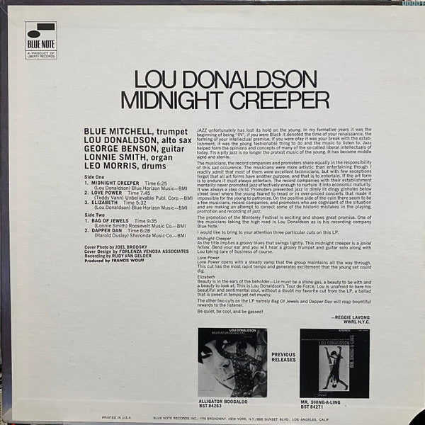 Lou Donaldson : Midnight Creeper (LP, Album, RE, Gat)