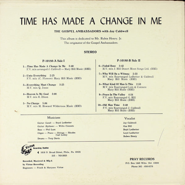 The Gospel Ambassadors With Jay Caldwell : Time Has Made A Change In Me (LP, Album)