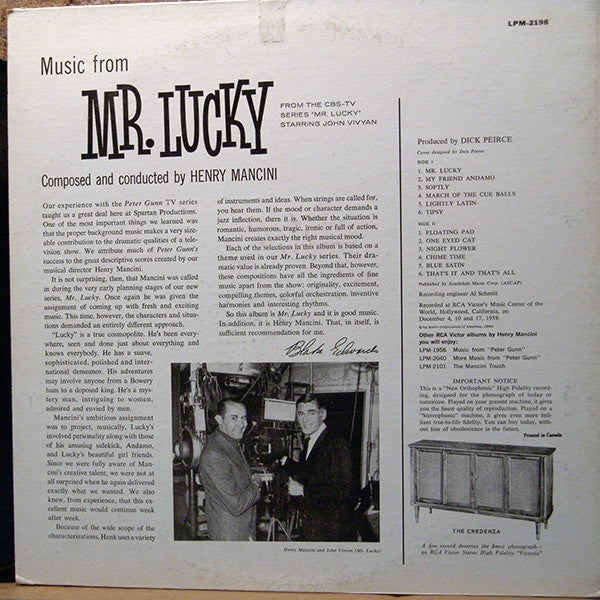Henry Mancini : Music From "Mr. Lucky" (LP, Album, Mono)