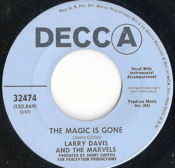 Larry Davis And The Marvels : The Magic Is Gone (7", Promo)