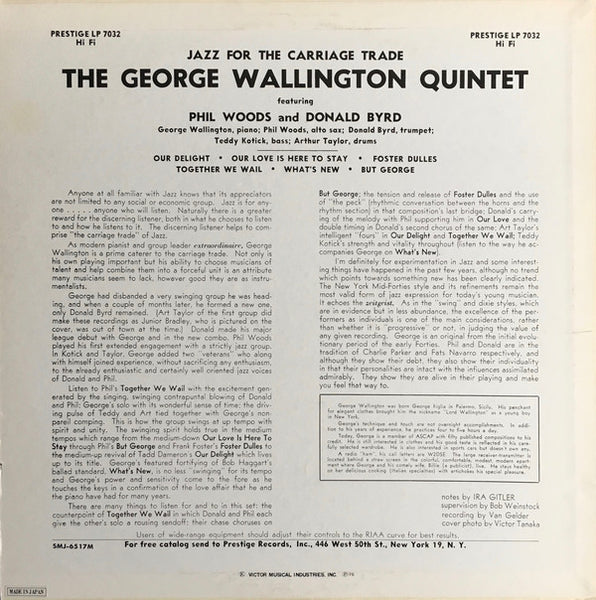 George Wallington Quintet : Jazz For The Carriage Trade (LP, Album, Mono, RE)