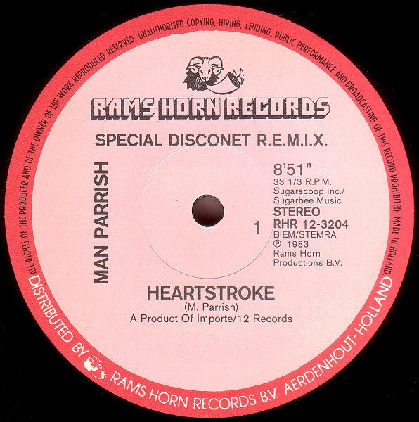 Man Parrish : Heartstroke / Hip Hop, Be Bop (Don't Stop) (Special Disconet REMIXES) (12", Single, M/Print)