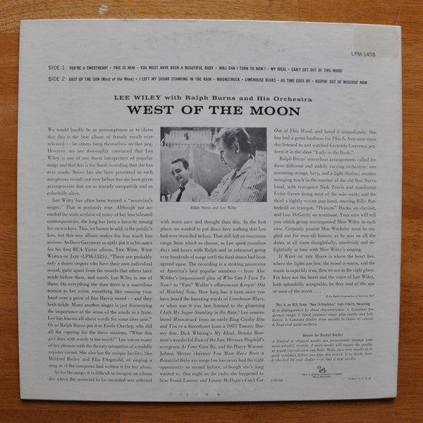 Lee Wiley : West Of The Moon (LP, Album, Mono, ind)