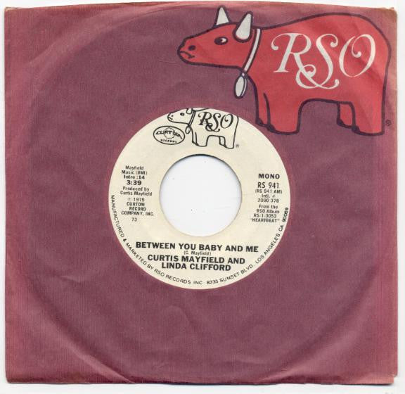 Curtis Mayfield And Linda Clifford : Between You Baby And Me (7", Single, Mono, Promo, 73)