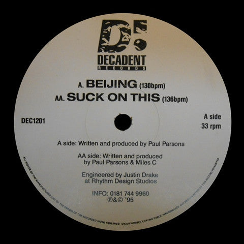 Paul Parsons : Beijing / Suck On This (12")