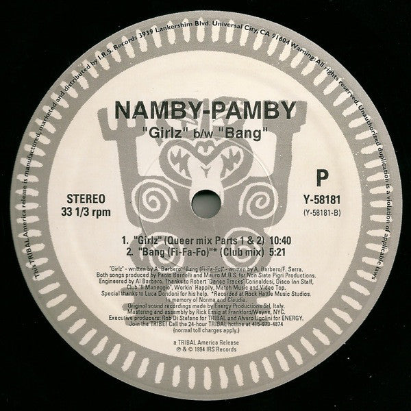 Namby Pamby : Girlz / Bang (12")