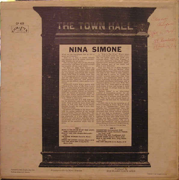 Nina Simone : Nina Simone At Town Hall (LP, Album)