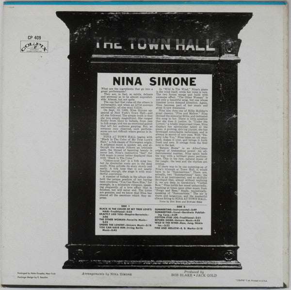 Nina Simone : Nina Simone At Town Hall (LP, Album)