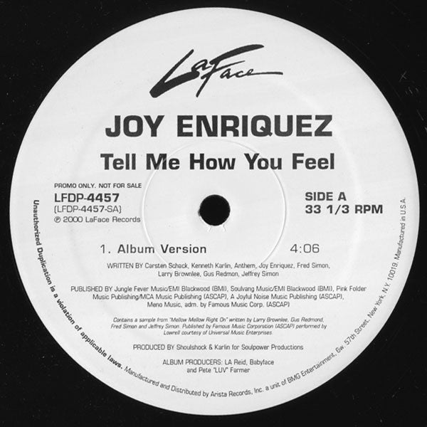 Joy Enriquez : Tell Me How You Feel (12", Promo)