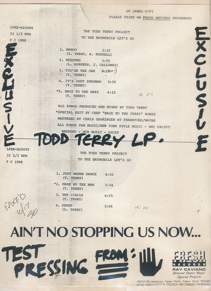 The Todd Terry Project : To The Batmobile Let's Go (LP, Album, TP)