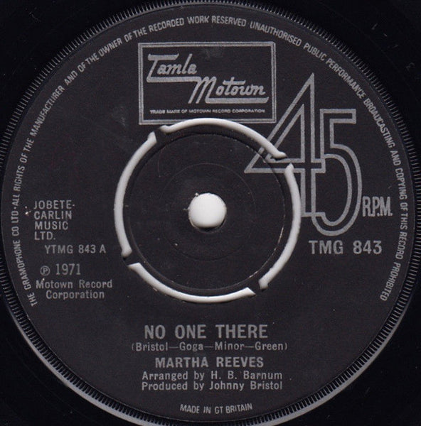 Martha Reeves : No One There / (I've Given You) The Best Years Of My Life (7", Single, 4-P)