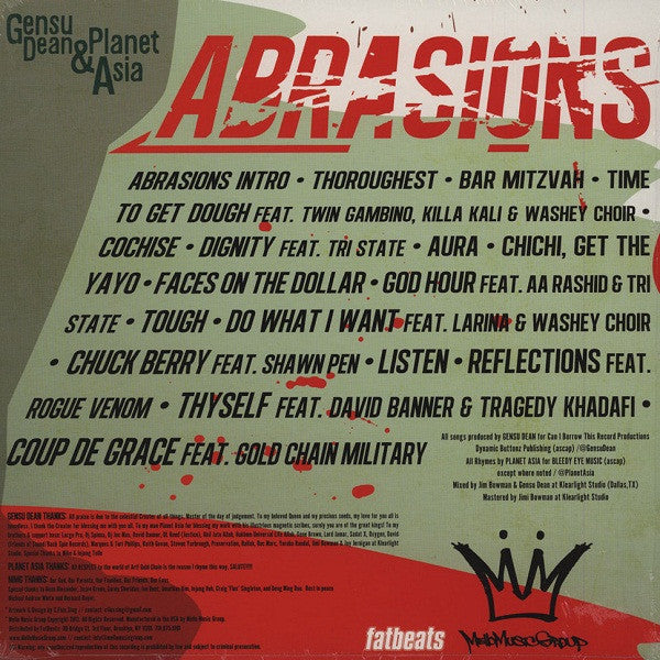 Gensu Dean & Planet Asia : Abrasions (2xLP, Red + Flexi, 7", S/Sided, Red + Album, Ltd)